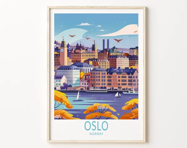 Oslo Norway Travel Poster, Europe Wall Art Print