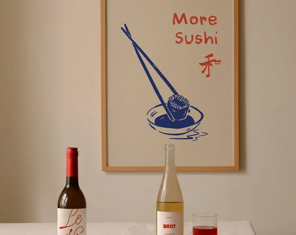 Japanese Print Sushi Kitchen Art Print, Retro