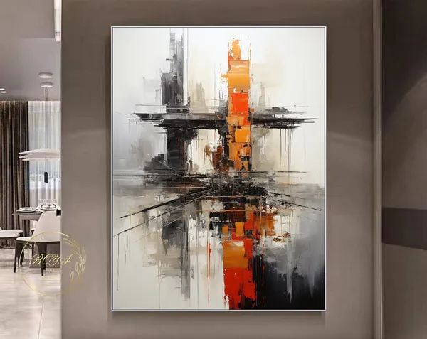 Black White Abstract Oil Painting, Modern Art Print