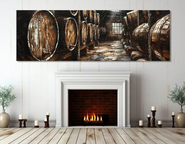 Old Whisky Barrels Art Print, Man Cave Wall Decor