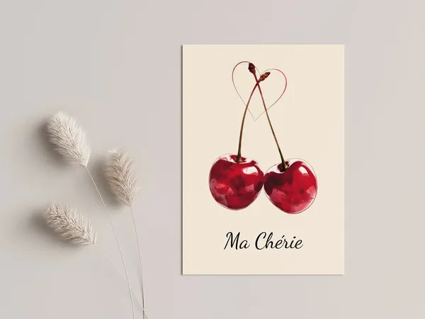 Beige Dining Room Romantic Heart Illustration Art Print