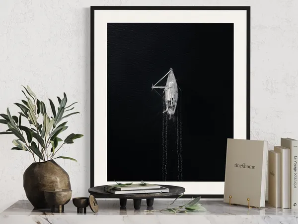 Black White Sailboat Print, Minimalist Nordic Nautical