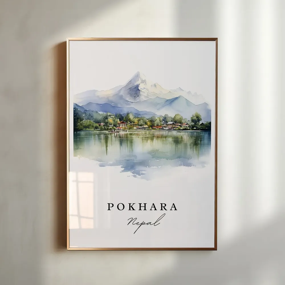 Pokhara Nepal Travel Poster, Personalized Wall Art