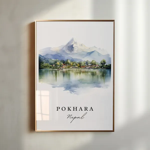 Pokhara Nepal Travel Poster, Personalized Wall Art