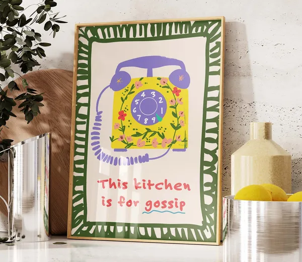 Gossip Poster, Retro Kitchen Phone Wall Art Print