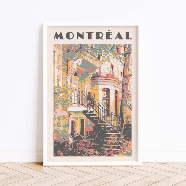 Montreal Retro Staircase Travel Poster Print