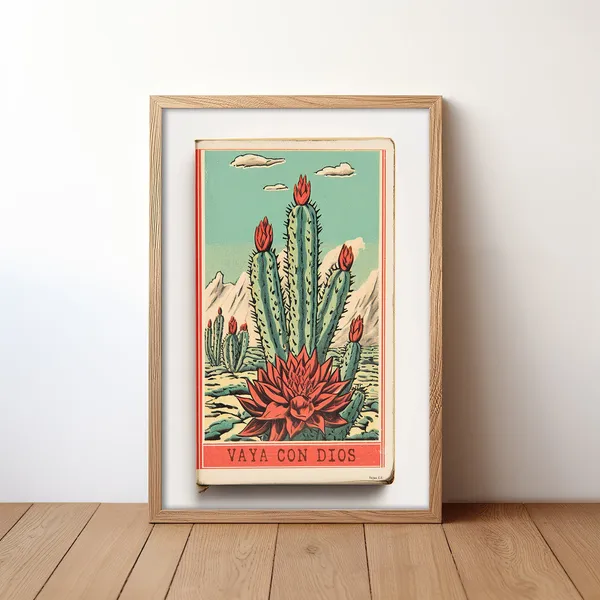 Cactus Landscape Vintage Western Poster Print