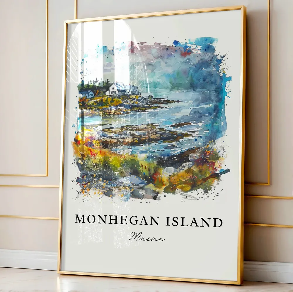 Monhegan Island Watercolor Travel Poster, Maine - Image 4