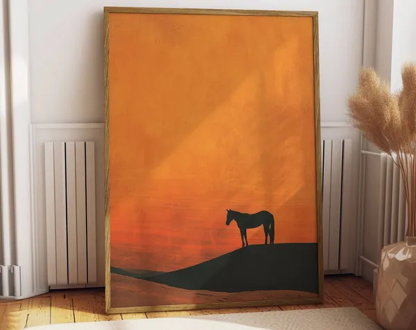 Lone Wild Horse Minimalist Western Art Print