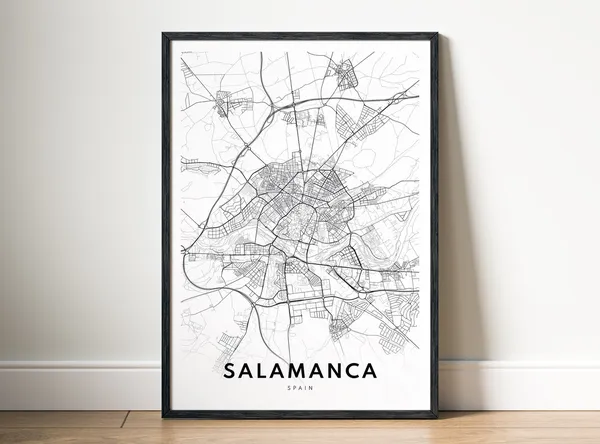 Salamanca Spain Map Print, Black and White Travel Poster