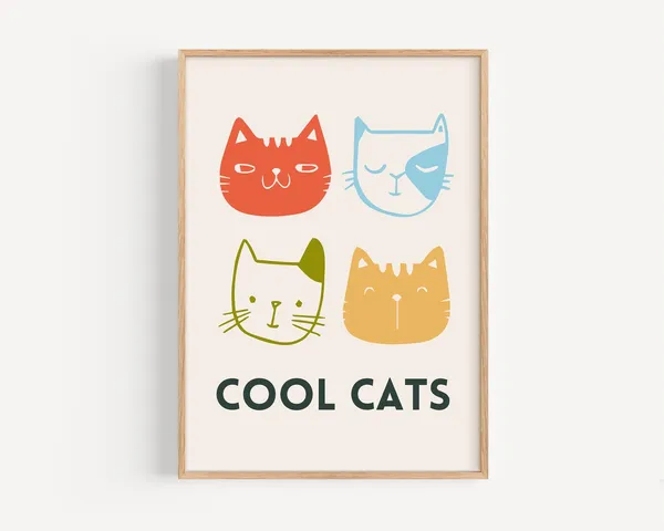 Cool Cat Print Retro Nursery Decor Art Print