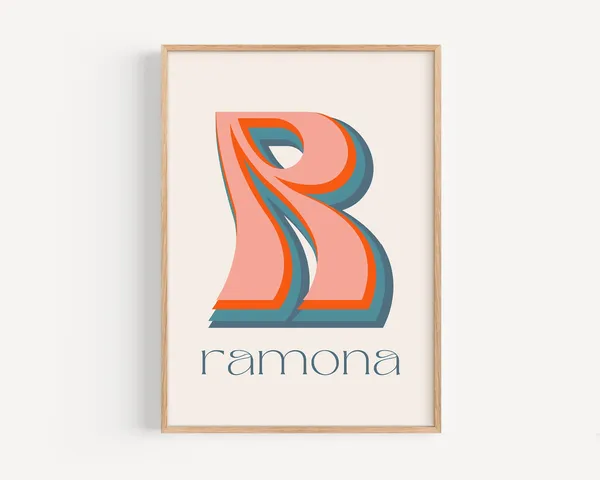 Custom Name Print, Groovy Kids Room Poster
