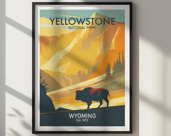 Yellowstone National Park Travel Poster, Holiday Gift