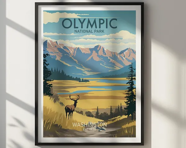 Olympic National Park Travel Poster, Hiking Wall Art