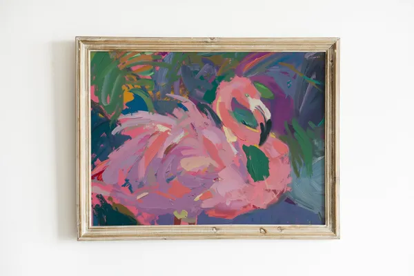 Abstract Flamingo Art Print, Tropical Bathroom Decor
