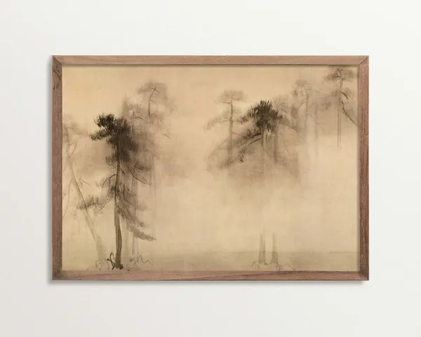 Wabi Sabi Vintage Pine Tree Sketch Wall Art Print