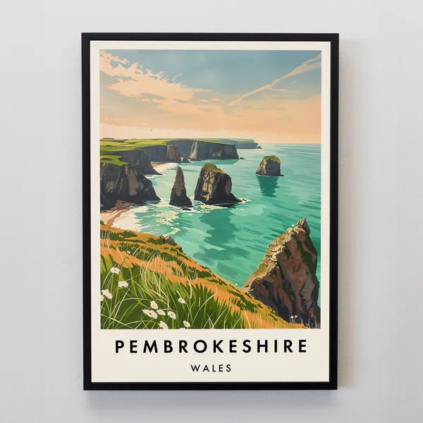 Pembrokeshire Travel Poster, Place for Coastal Decor