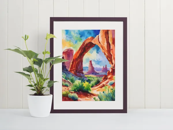 Arches Watercolor Art Print, Utah Desert National Park