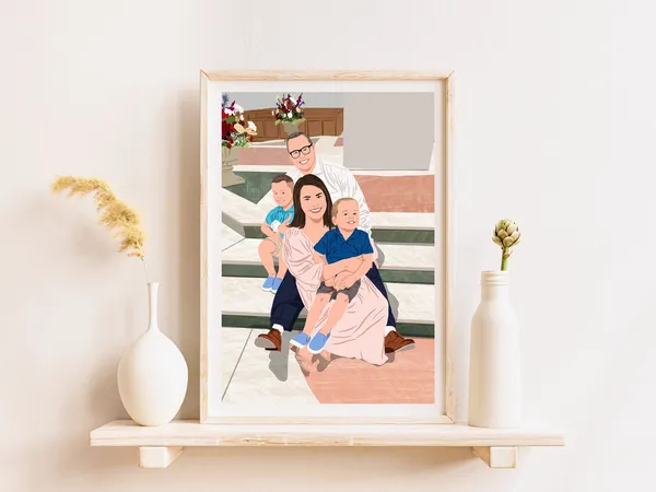 Custom Family Portrait, Faceless Photo Drawing Print