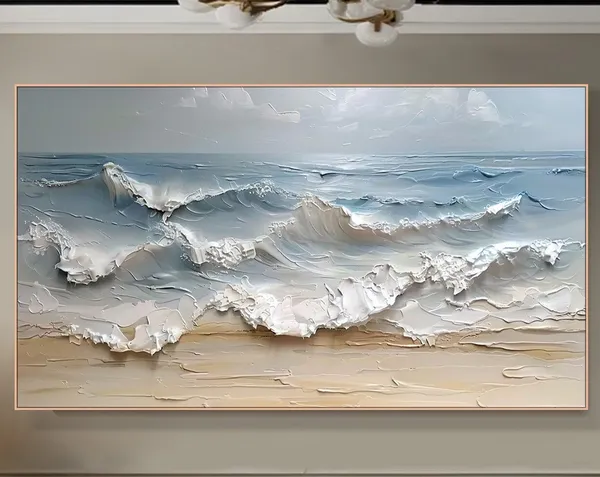 Blue Ocean Wave Painting, Contemporary Living Room Art