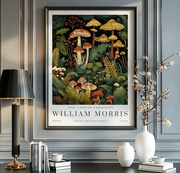 William Morris Mushroom Exhibition Poster, Vintage Art Print