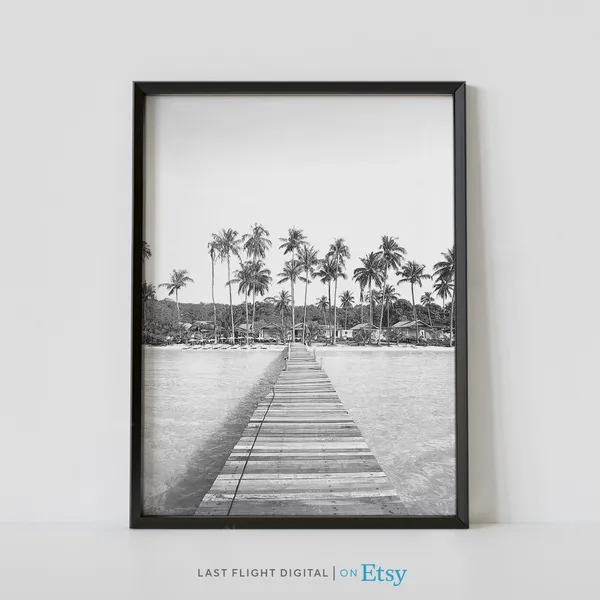 Cancun Black and White Travel Poster, Coastal Cityscape