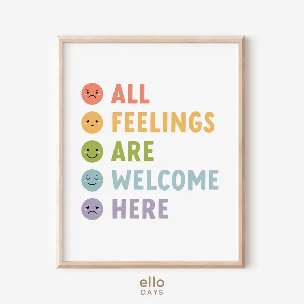 All Feelings Welcome Here Emotions Chart Art Print