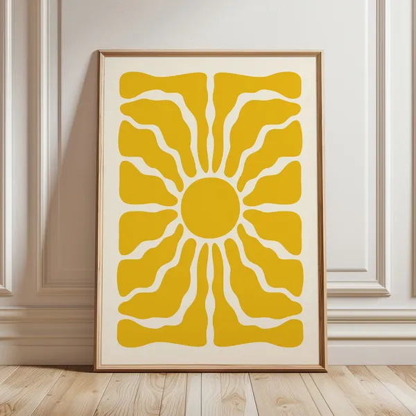 Yellow Wavy Flower Poster, Boho Botanical Art Print