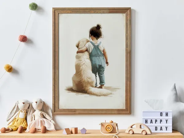 Golden Retriever Nursery Decor Art Print, Girl Dog Portrait