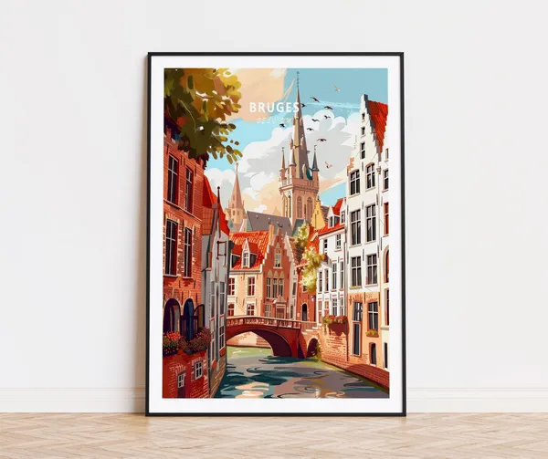 Bruges Travel Poster, Belgium Wall Art