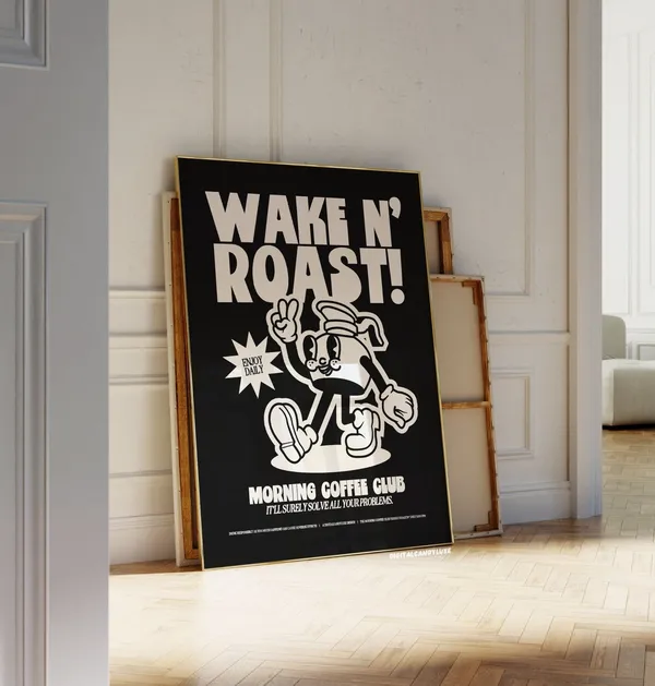 Morning Coffee Club Retro Poster Print, Kitchen Decor
