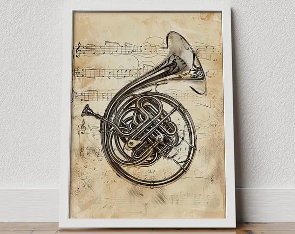 French Horn Vintage Music Poster, Music Room Decor