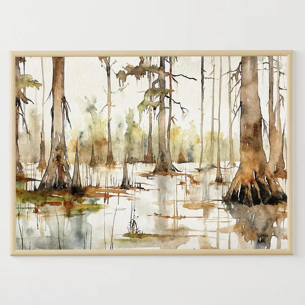 Louisiana Landscape Lake Martin Watercolor Art Print