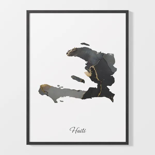 Haiti Elegant Map Art Print, Black And Gold