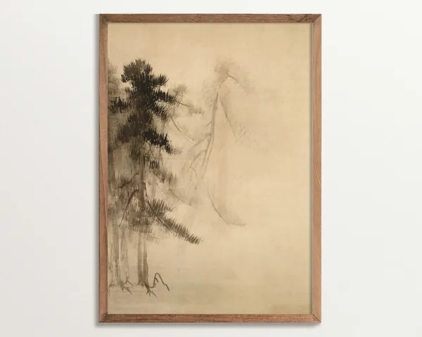Wabi Sabi Pine Tree Sketch Art Print, Minimalist
