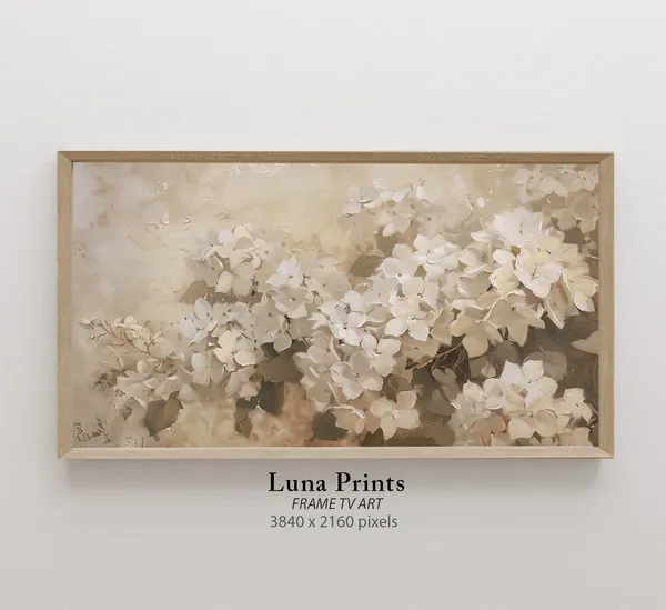 Spring Hydrangeas Art Print, Neutral Floral Decor