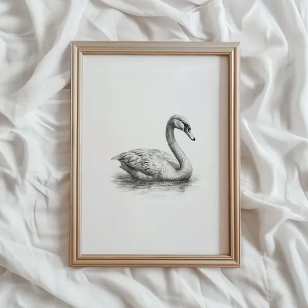 Swan Sketch Light Academia Art Print, Romantic Bird