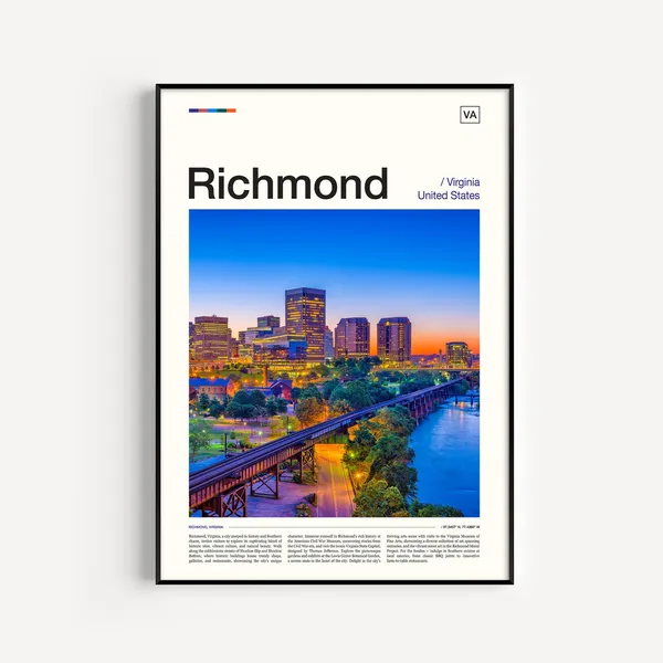 Richmond Skyline Art Print, Virginia Travel Poster