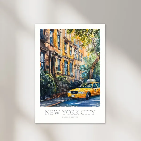 New York City Taxi Watercolor Art Print, Manhattan