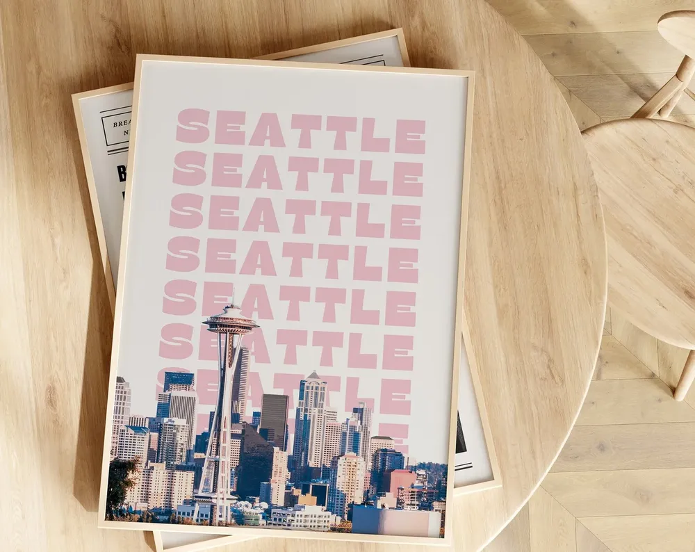Seattle Space Needle Travel Poster, Indie Room Decor