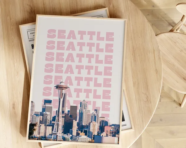 Seattle Space Needle Travel Poster, Indie Room Decor
