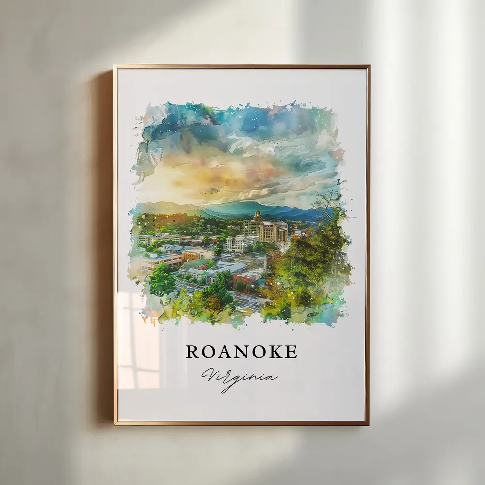 Roanoke VA Virginia Watercolor Travel Poster