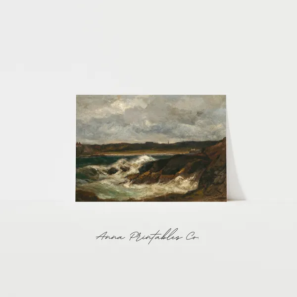 Vintage Moody Coastal Painting Art Print, Victorian Beach