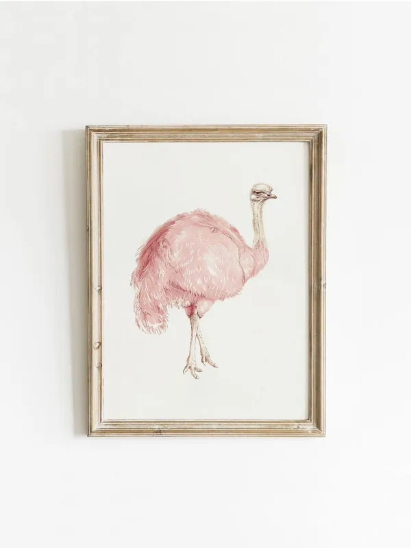 Retro Pink Ostrich Preppy Vintage Art Print