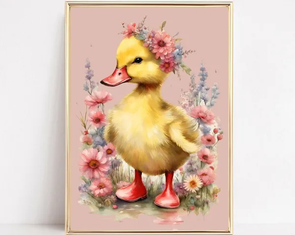 Baby Duckling Vintage Watercolor Art Print
