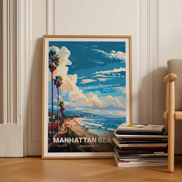 Manhattan Beach Travel Poster, California Coastal Decor