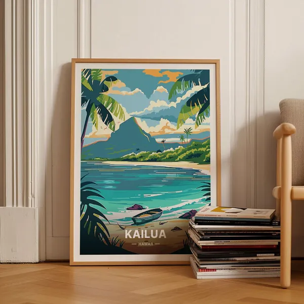 Kailua Hawaii Travel Poster, Tropical Beach Landscape
