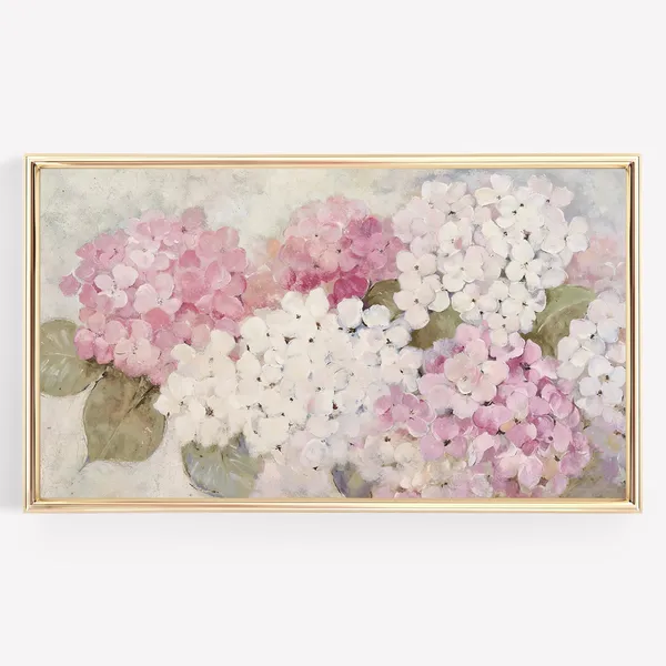 White And Pink Hydrangea Art Print, Modern Floral