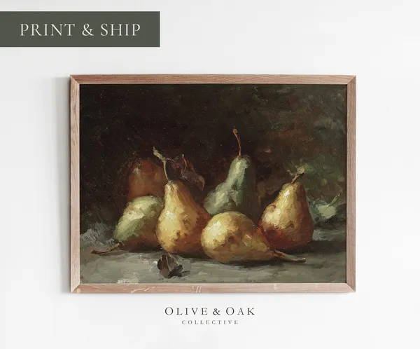Pear Still Life Painting, Kitchen Decor Art Print