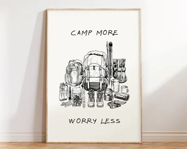 Camp More Worry Less Vintage Camping Art Print